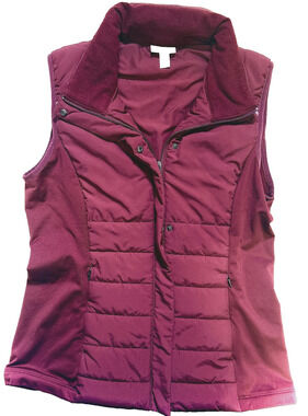 Zella Burgundy Puffer Fleece Lined Vest Fall Winter Women's Size L (D8)